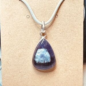 925 Sterling Silver Plated & Amethyst Stone/Crystal Pear Cut Pendant EUC